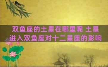 双鱼座的土星在哪里呢 土星进入双鱼座对十二星座的影响